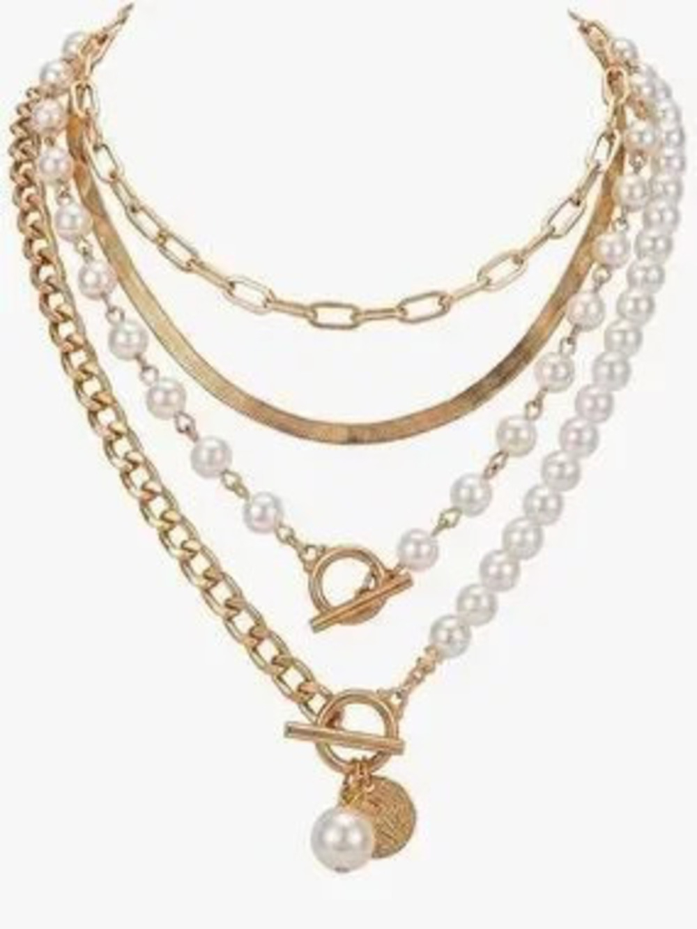 Anthropologie Gold-Tone Layered Pearl Toggle Necklace